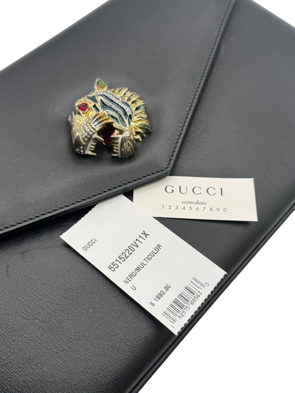 Gucci Rajah Leather Clutch in Black